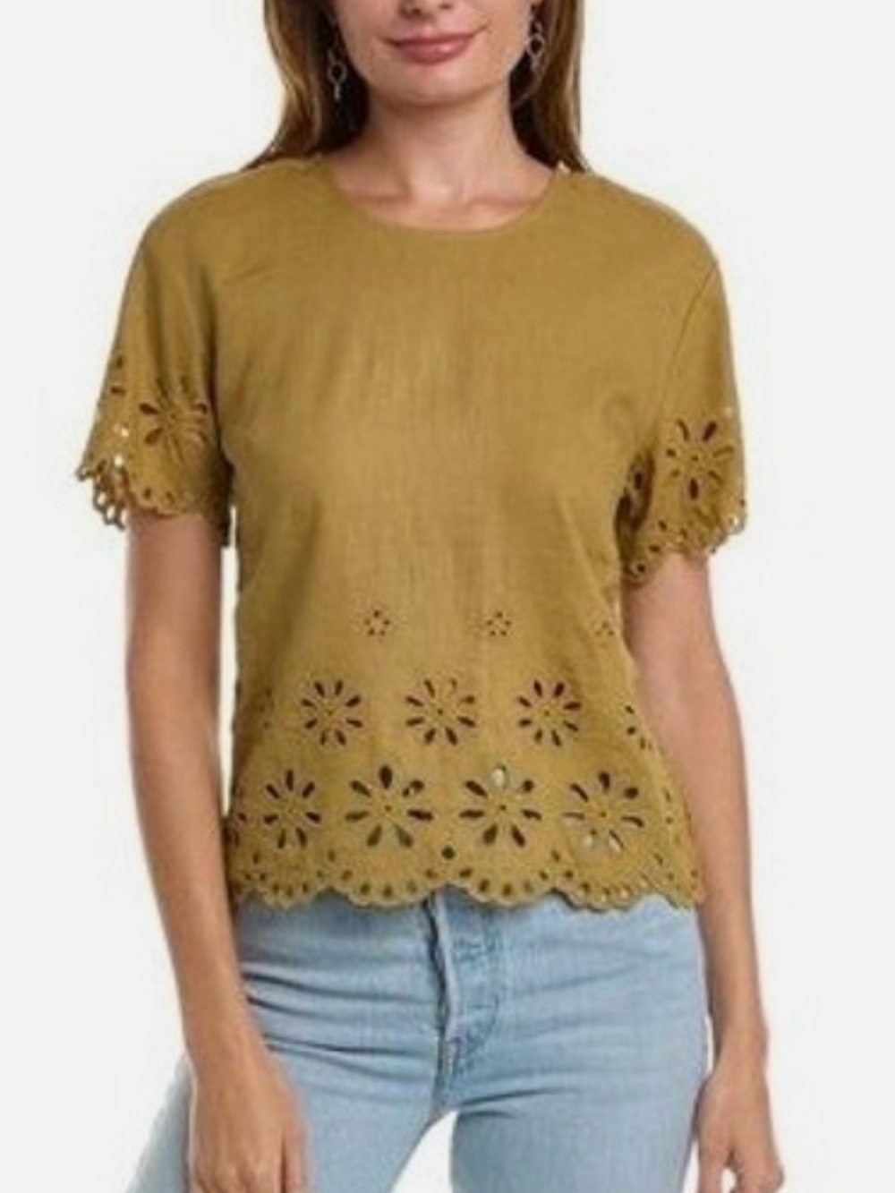 Madewell Mustard Eyelet Short Sleeve Blouse